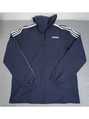 Adidas Jacket Mens Small Hooded Full Zip Three Stripes Athletic DU0461 06/19